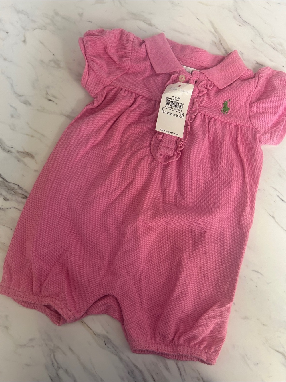 Ralph Lauren Pink Pique Baby Polo Romper